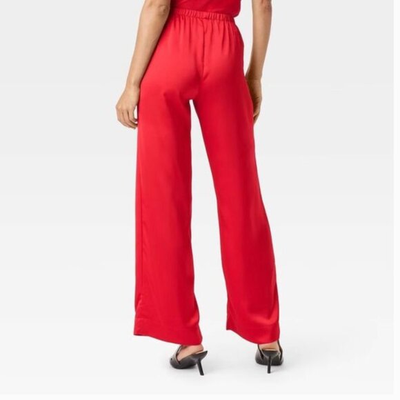 A New Day - Women's Mid-Rise Straight Leg Satin Pull-On Pants Red L - Picture 3 of 8